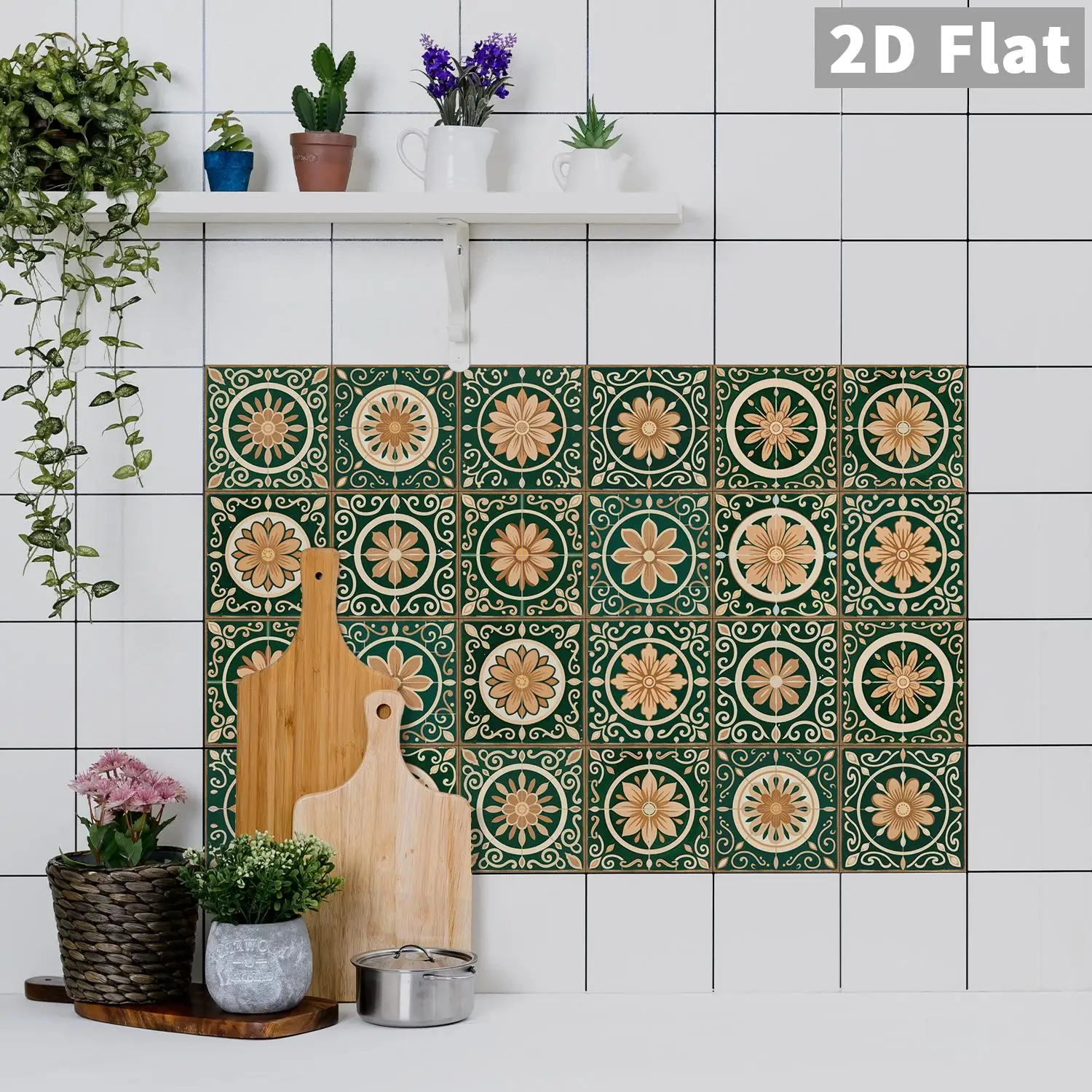 Grün-Braune Retro Blumenfliesen, Keramikfliesen-Aufkleber, Küche, Badezimmer, Wohnzimmer Hintergrundwand Dekorationsaufkleber – Detail 6
