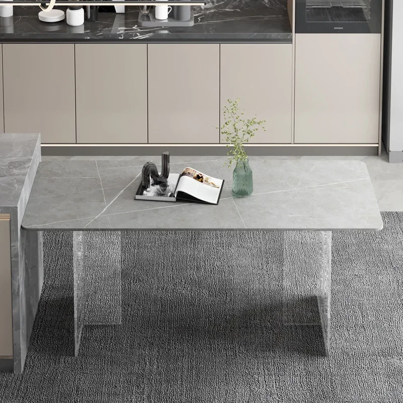 Minimalist acrylic slate dining table, simple transparent floating dining table, restaurant island, rectangular dining table