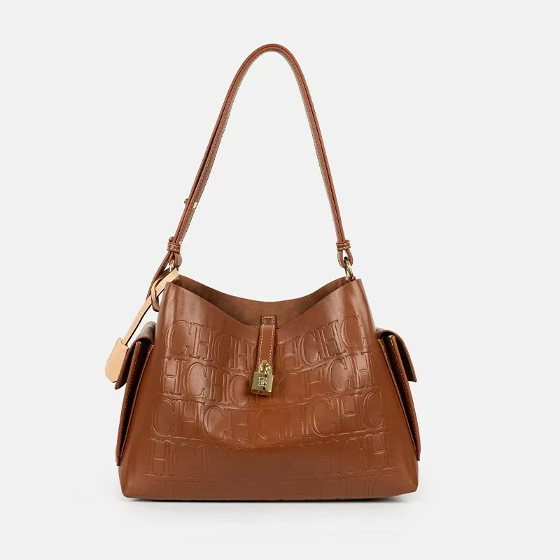 ch-retro-bucket-bag-for-women-with-solid-color-letter-pattern-design-large-capacity-simple-embossed-shoulder-bag