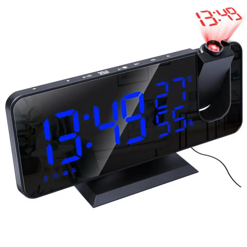 USB Powered Digital Alarm Clock 180° Arm Projection Alarm Clock Time Temperature Table Clock 12/24H LED Clock Reloj De Pared