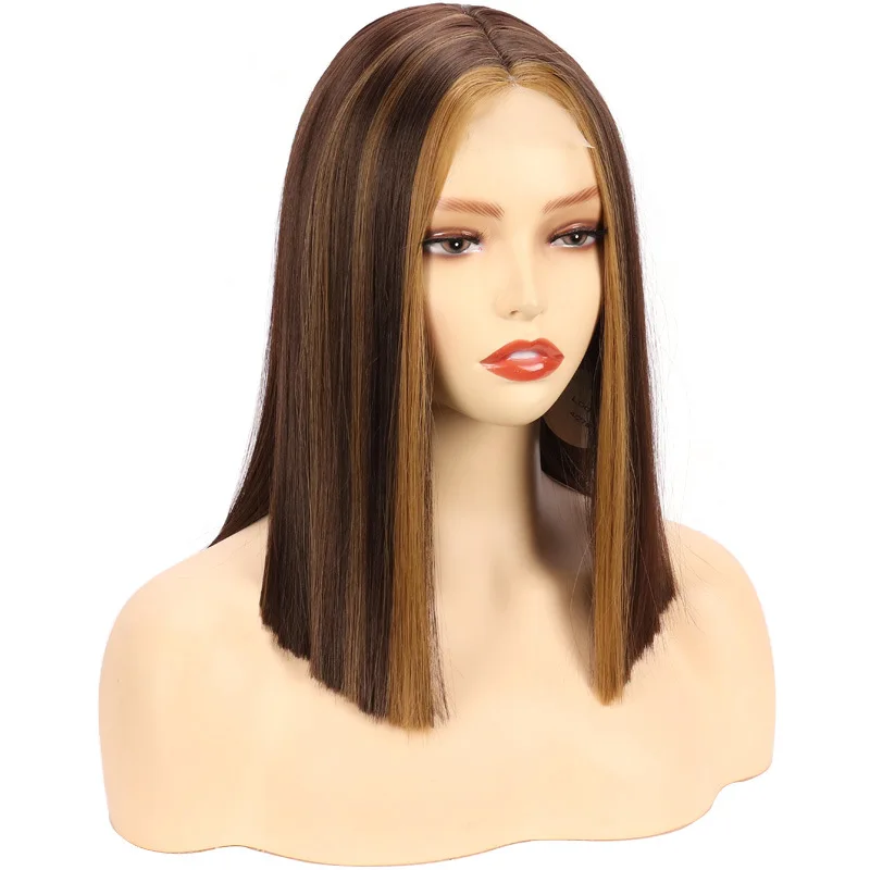 Popular Piano Color Lace Wig Women's Chemical Fiber Short Straight Headband