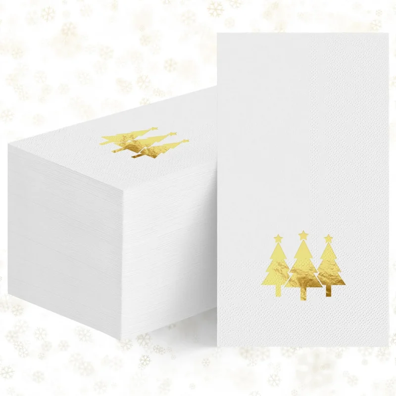 

Christmas Napkin ，3 Layer 33*40cm Christmas Tree Pattern Gold Foil Paper Napkin，Suitable for Parties、Lunch、Dinner and winter