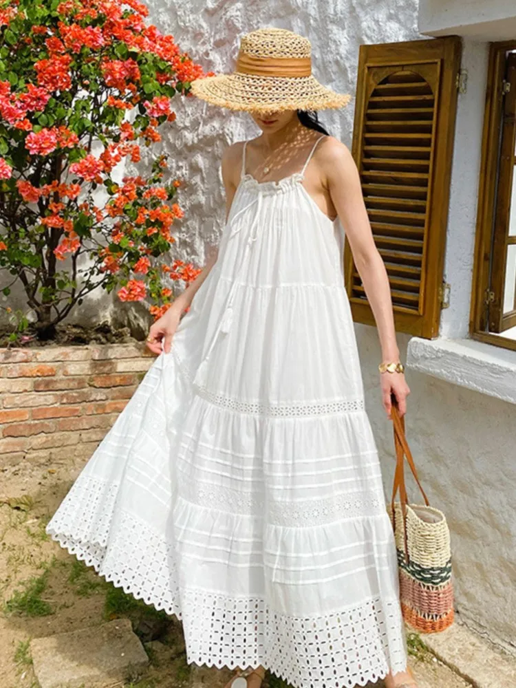 Bohemian White Dress Women Summer Sleeveless Seaside Vacation Beach Suspender Dresses A-Line Hollow Embroidery Hem Long Dress - AliExpress 200000345 Bohemian White Dress Women Summer Sleeveless Seaside Vacation Beach Suspender Dresses A-Line Hollow Embroidery Hem Long Dress - AliExpress 200000345