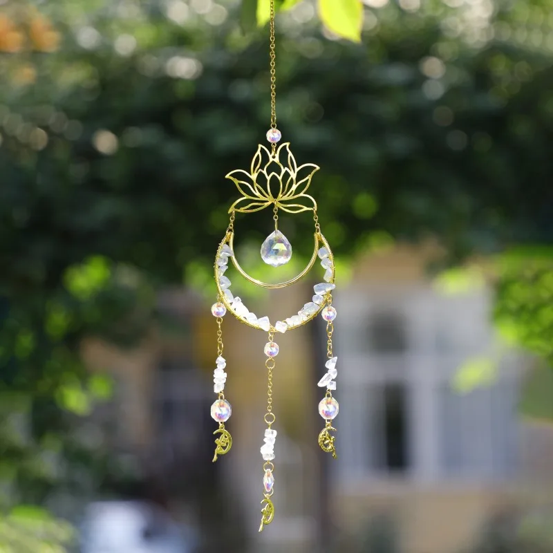 

Garden Window Decoration Moon and Lotus Prism Suncatcher Natural Stone Dreamcatcher Hanging Crystal Sun Catcher Rainbow Maker