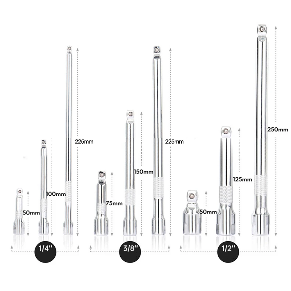 9 Piece Socket Extension Bar Set 1/4 3/8 1/2 Inch Drive with EVA Storage Tray for Quick Identification and Tool Organization