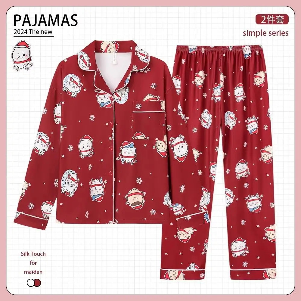

Japanese Y2K Chiikawa Women's Spring Autumn Pajama Set Usagi Hachiware Long Sleeved Long Pants Pajamas Sweet Student Homewear