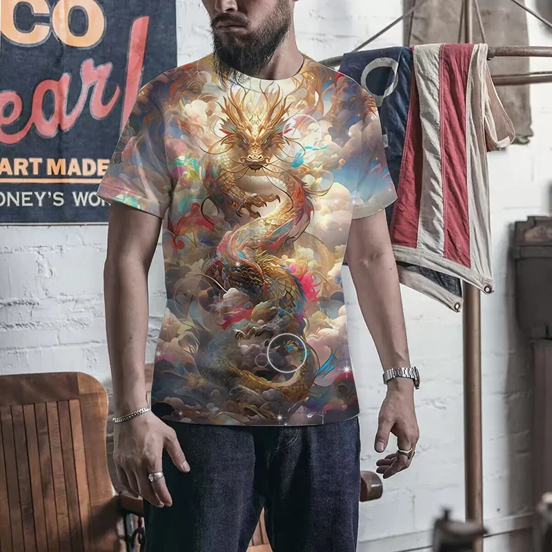 

2024 Hot Selling Fashion Men's T-shirt 3D Chinese Dragon Print Summer Cool Men's Short Sleeve O Collar T-shirt Casual Street Wea