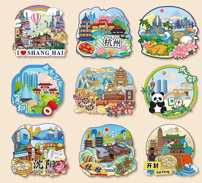 แม่เหล็กติดตู้เย็น วัฒนธรรมเมืองจีน และสติ๊กเกอร์ตกแต่งแม่เหล็กสร้างสรรค์