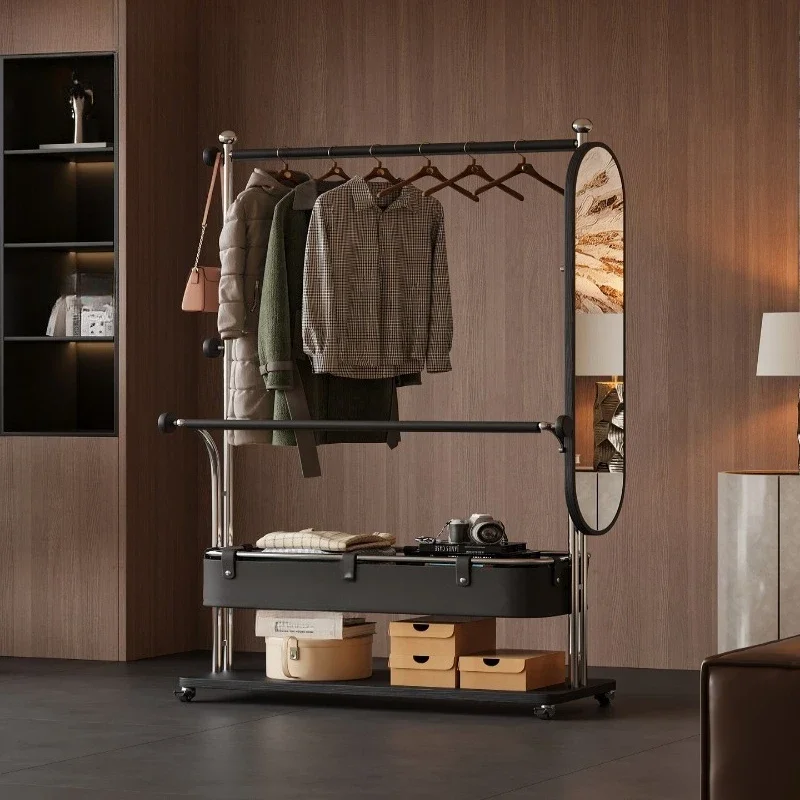 Italian coat rack, movable floor with wheels, multi-functional storage stainless steel hanger