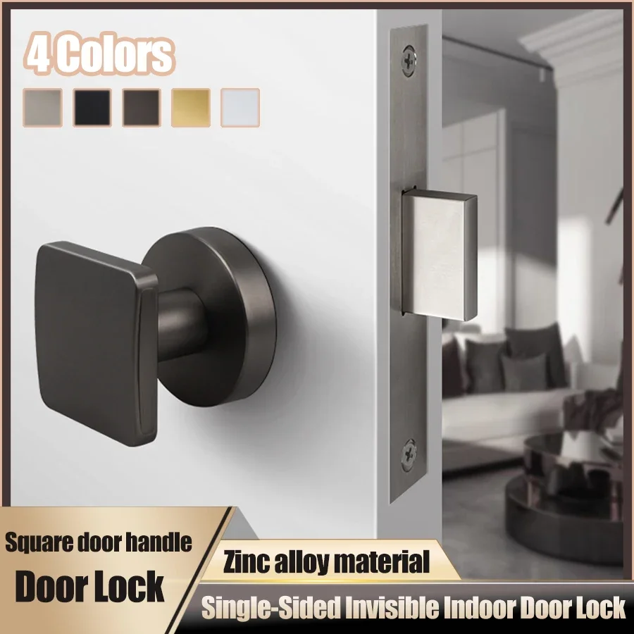 Zinc Alloy Invisible Door Lock Square Door Handle Single-Sided Invisible Indoor Door Lock with Small Keyhole Channel Lock