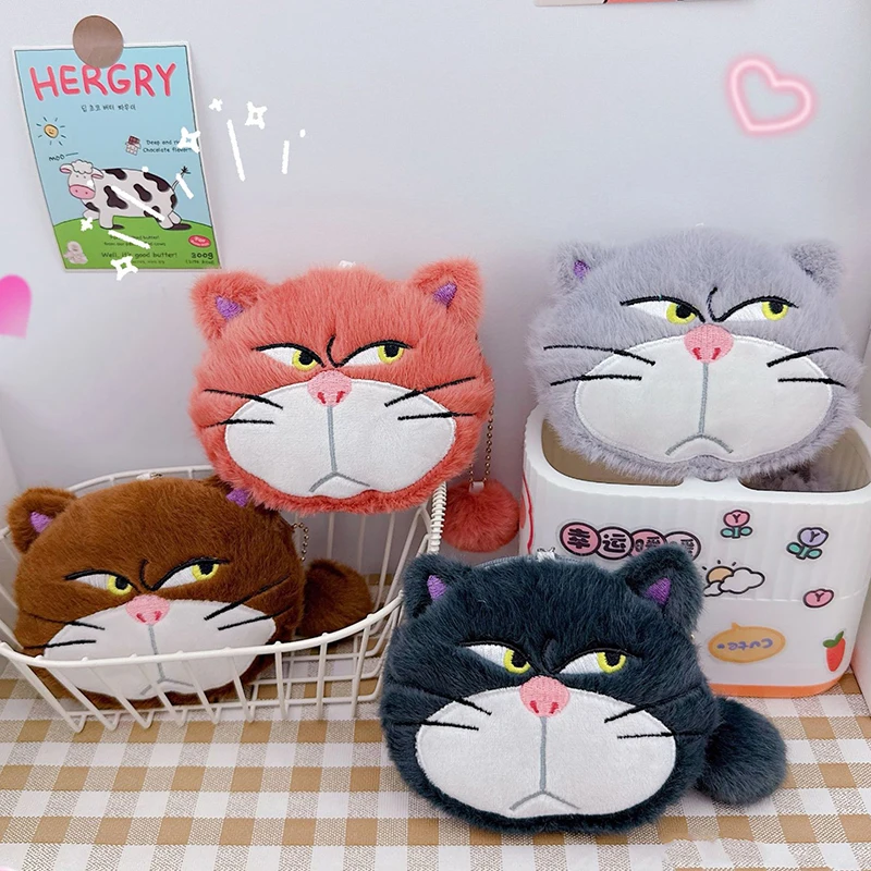 Cute Cartoon Cat Plush Coin Purse Keychain Earphone Storage Bag Backpack Hangings Ornament Gifts view 2