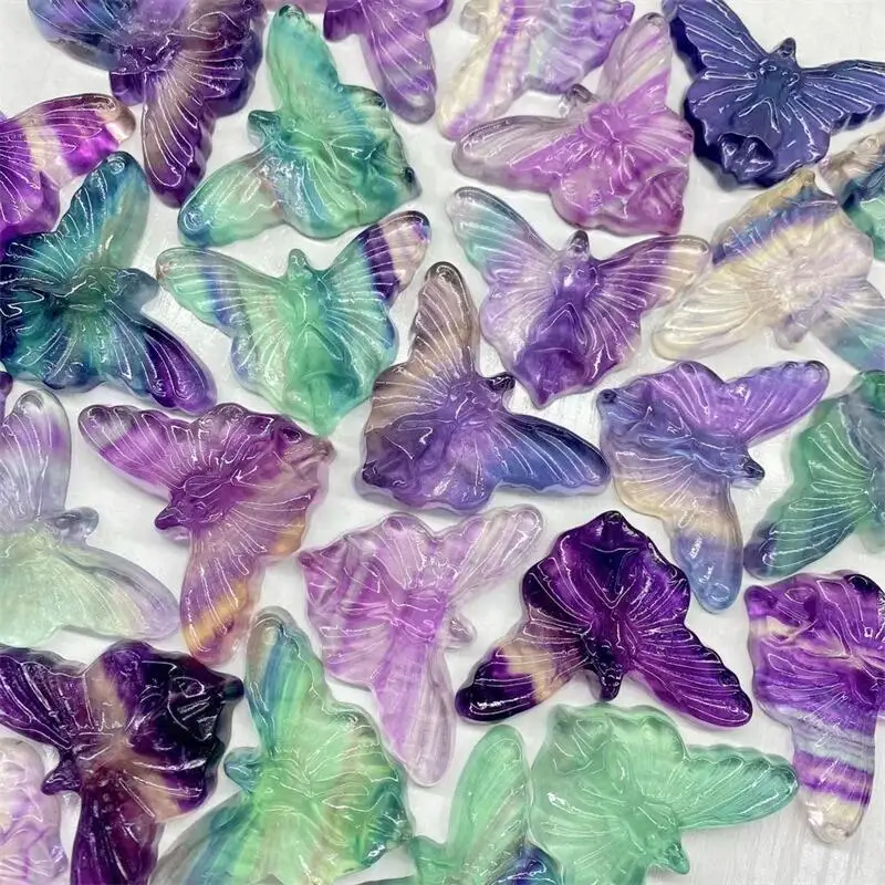 5.5CM Natural Fluorite Butterfly Fairy Crystal Carving Crafts DIY Home Decoration Healthy Children Toy Gift 1pcs