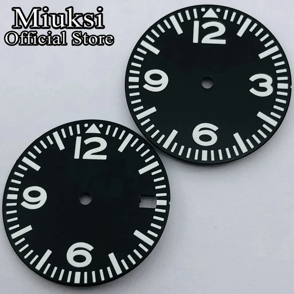 Miuksi 29mm black sterile dial green luminous fit NH35 NH36 ETA 2824 2836 Miyota8215 821A Mingzhu DG2813 3804 PT5000 movement