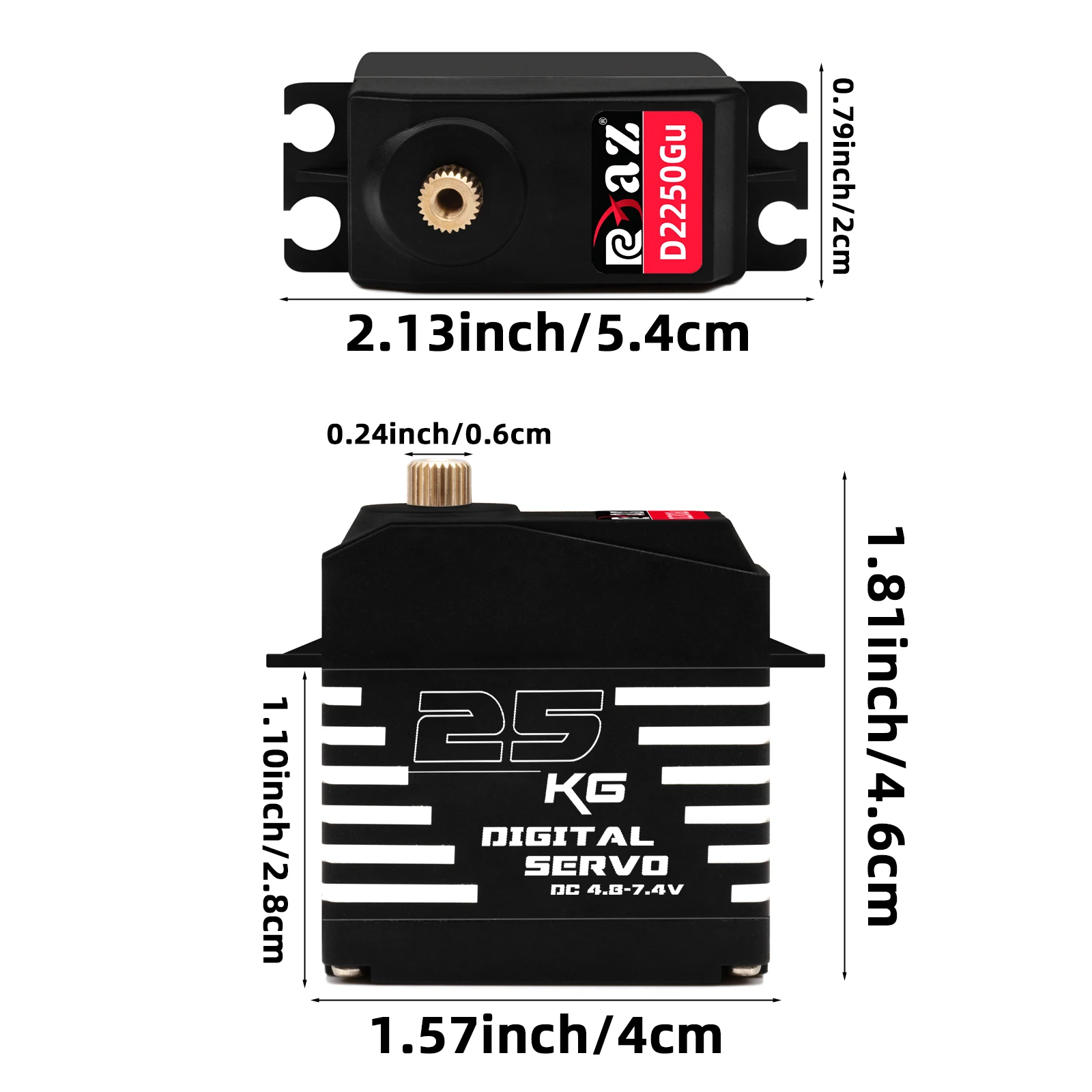 RCXAZ 20KG 25KG Servo Servo digitale Servo in lega di alluminio Custodia in metallo Servo ingranaggi in rame impermeabile per auto RC, barca, modello aereo
