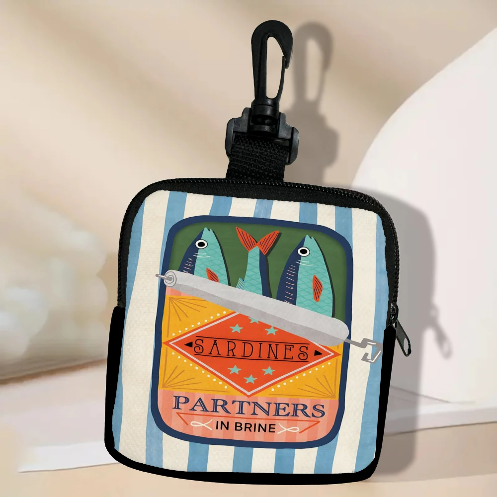 Portmonetka na monety z zamkiem błyskawicznym o dużej pojemności z poliestru, wzór sardynki, podróżna, wielofunkcyjna torebka damska, torba do przechowywania.