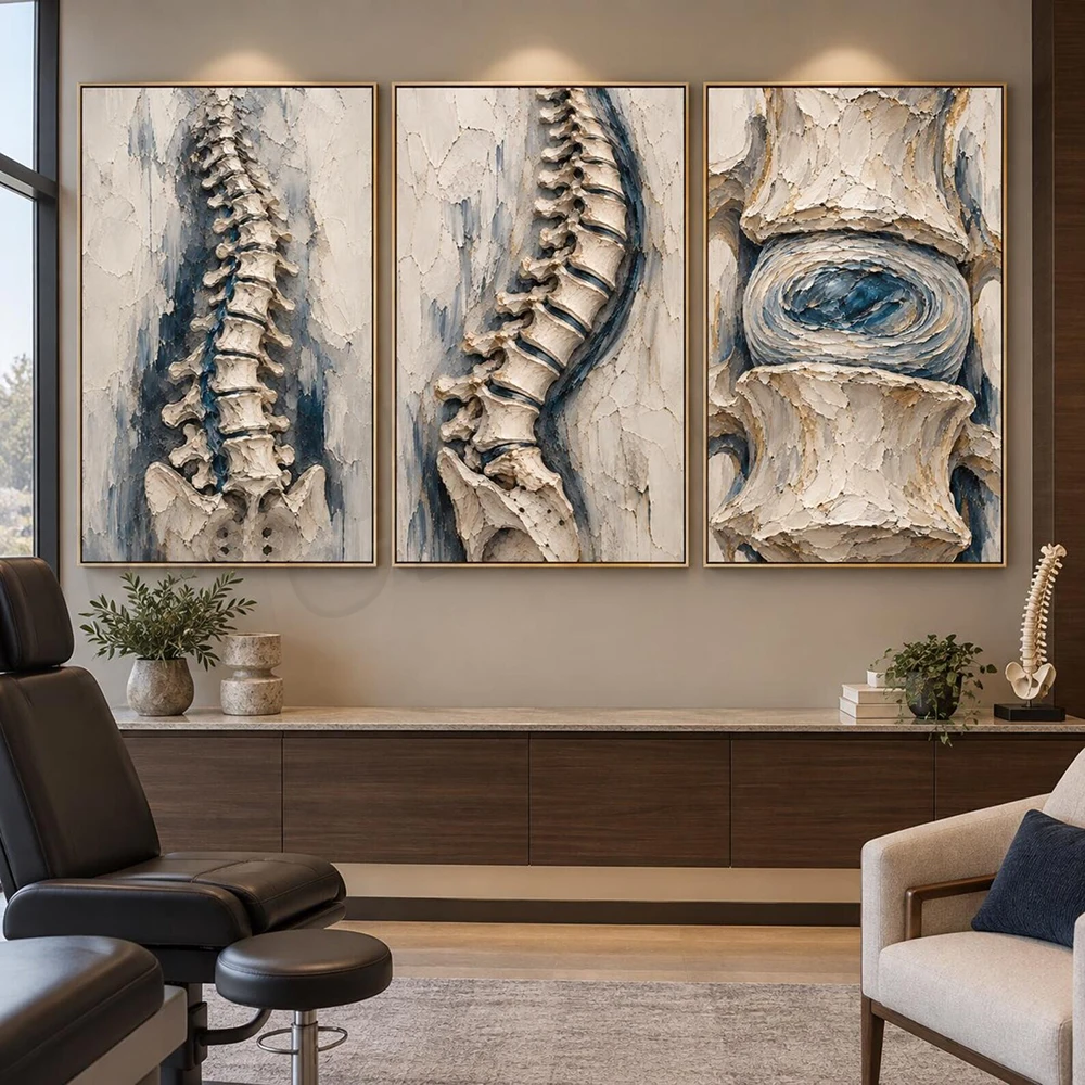 Anatomical skull, temporomandibular joint (TMJ) diagram, occipital bone study, cranium, spinal art, chiropractic clinic poster