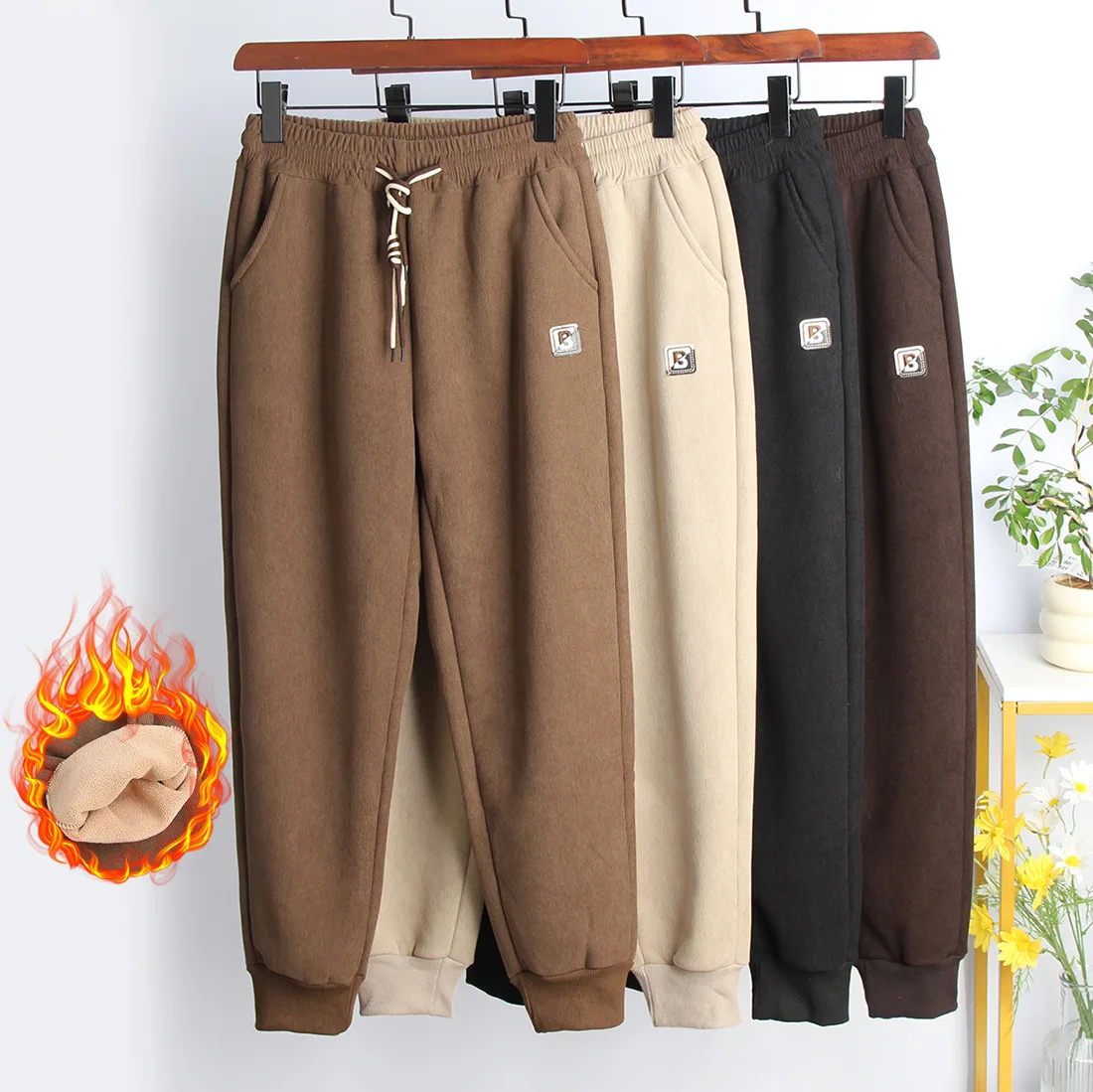 

Women's Plush Thickened Warm Cargo Pants Autumn Winter Y2k Drawstring Woolen Haren Pants Little Foot Radish Slim Crop Pants