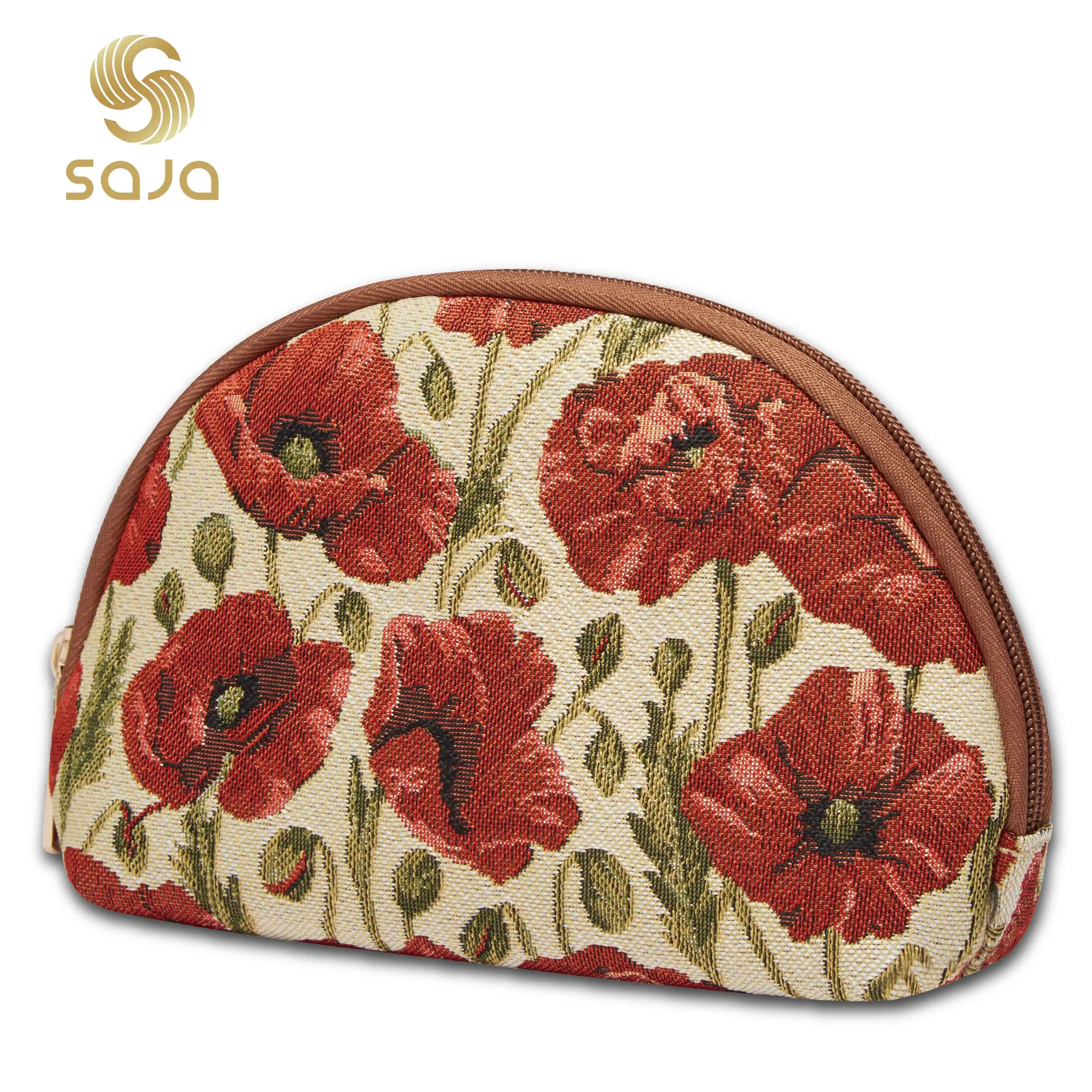 SAJA Tapestry Makeup Bag Tas Makeup Wanita Perjalanan Polandia Merah Poppy Pola Makeup Tas Tas Makeup Dompet Tas Makeup Kecantikan Tas Wanita Ritsleting Wanita Segel Kain Jacquard