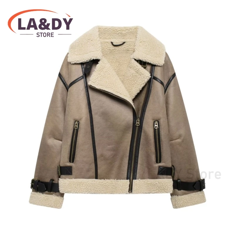 2024 New Winter Women Fashion Loose Thickening Warmth Coat  Female Casual Solid Color Turn Down Collar Long Sleeve Overcoat