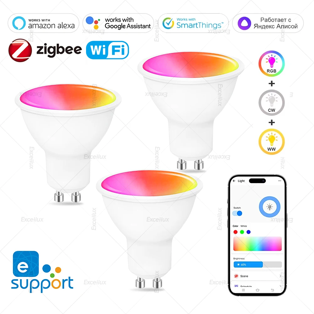 Ewelink GU10 Zigbee LED Bulbs Wifi Smart LED Lamp RGB CW WW LED Light Bulb Works With Alexa Amazon Google Yandex Smartthings