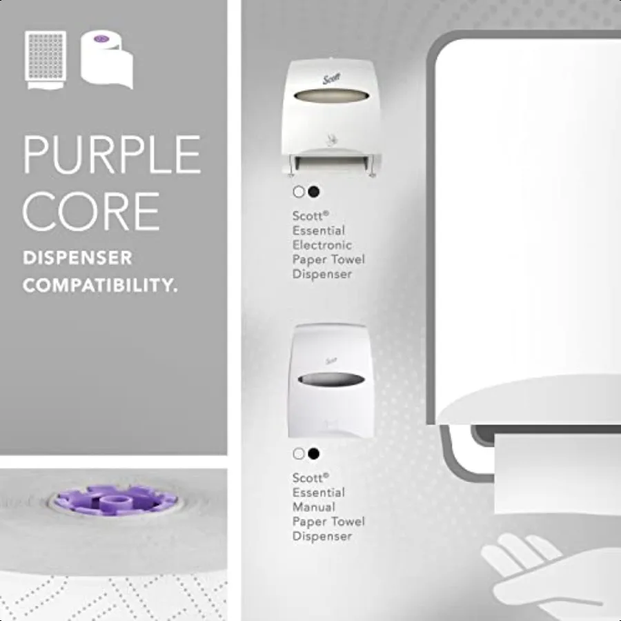 مناشف ورقية صلبة ذات سعة عالية 02001 جيوب امتصاص ذات تصميم مرتفع باللون الأبيض لـ ScottBrand Purple Core Dispe