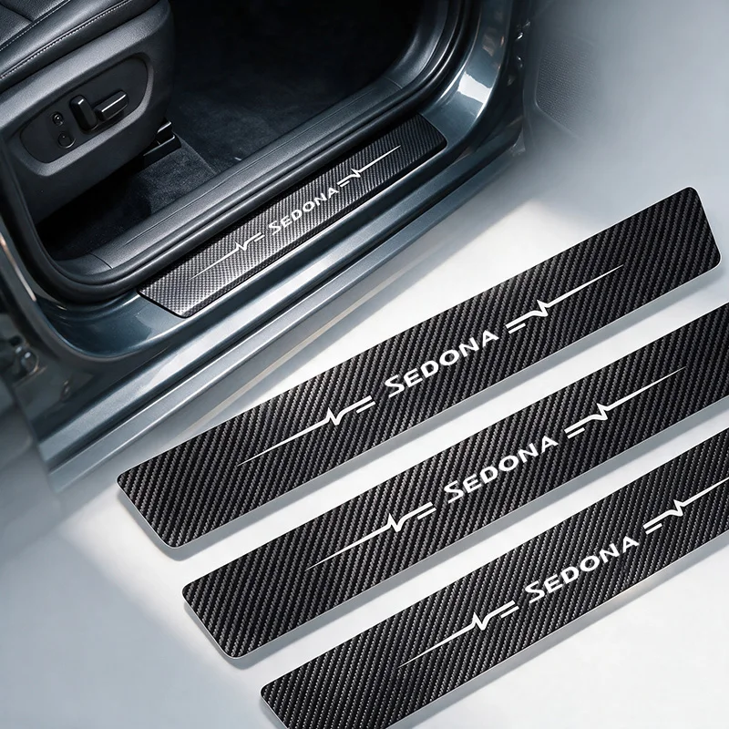 For KIA Sedona Badge Carbon Fiber Car Door Sill Stickers Anti-scratches Decals Waterproof Trunk Threshold Protection Strips