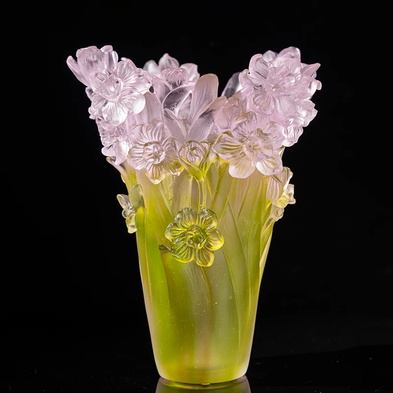 Beautiful Colorful Floral Theme Crystal Vase Glass Art Sculpture Decoration Irregular Vase
