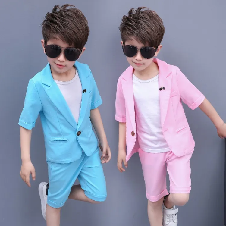 Boys Summer Suit for Weddings Kids Prom Party Flower Boys Formal Blazer Jacket Short 2Pcs Children Performance Costume