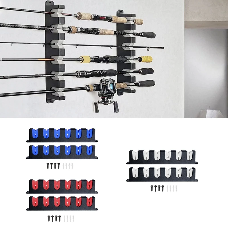 6-Rod Fishing Rod Holders Wall-mounted Pole Rack Horizontal Rod Stand for Garage, Cabin and Basement Fishing Accessories