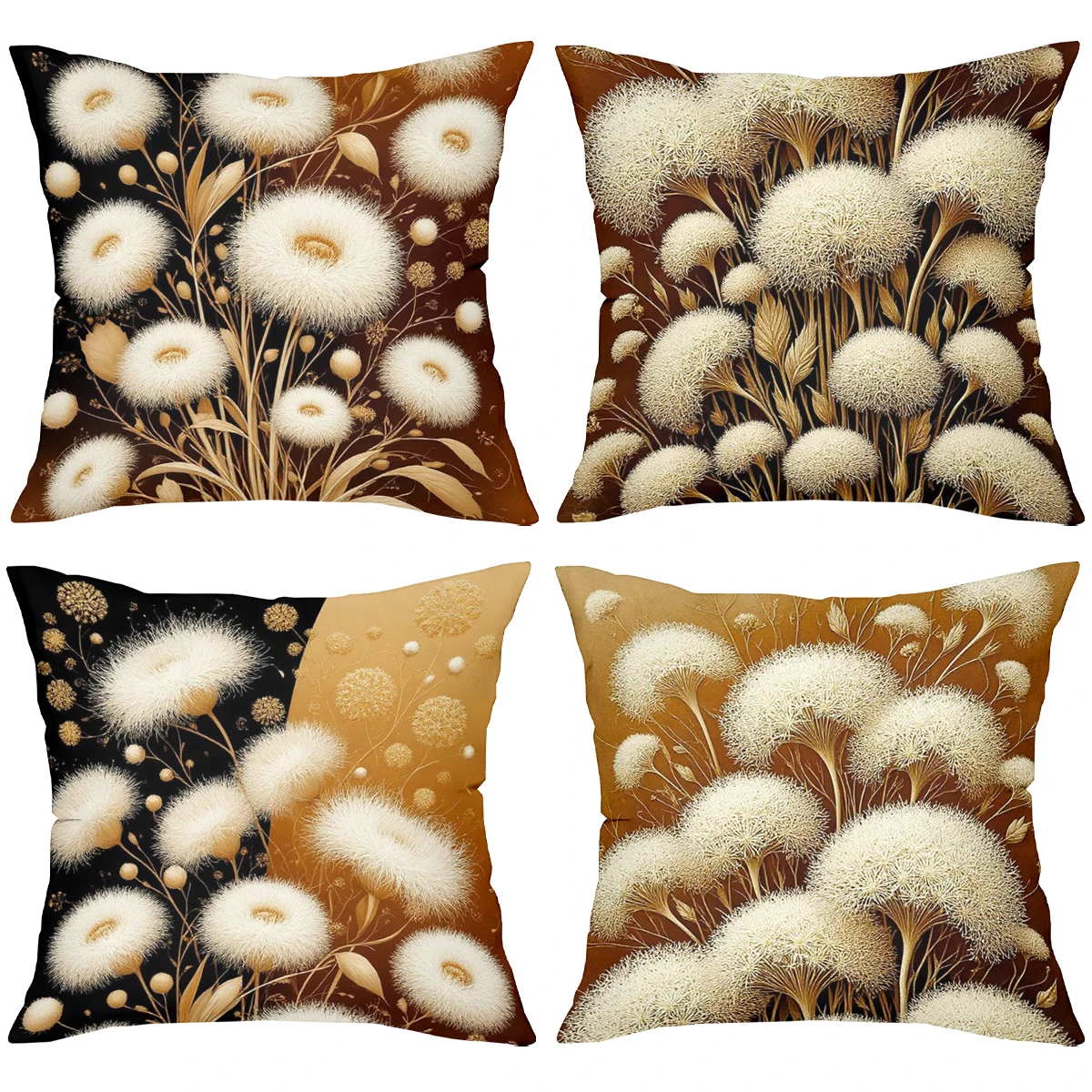 Gold Brown Dandelion Floral Pillow Cover Short Plush Polyester Cushion Case Decor Throw Pillowcase Home Deco