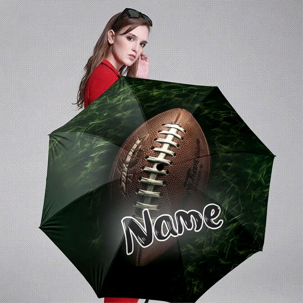 Custom Name Umbrella American Football Printed Umbrella with Green Grass Design Portable Folding Umbrella,Christmas Gift