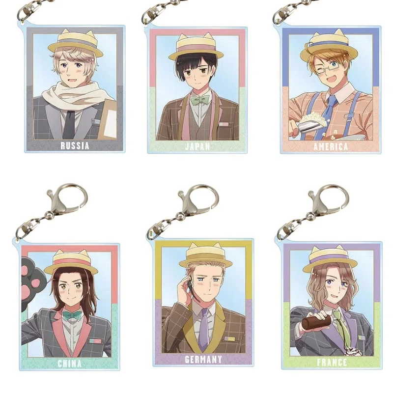 Hetalia World Stars Anime Acrylic Keychain Double Side Print National Figure Backpack Charm Wholesale Key Chain Kingring Bag