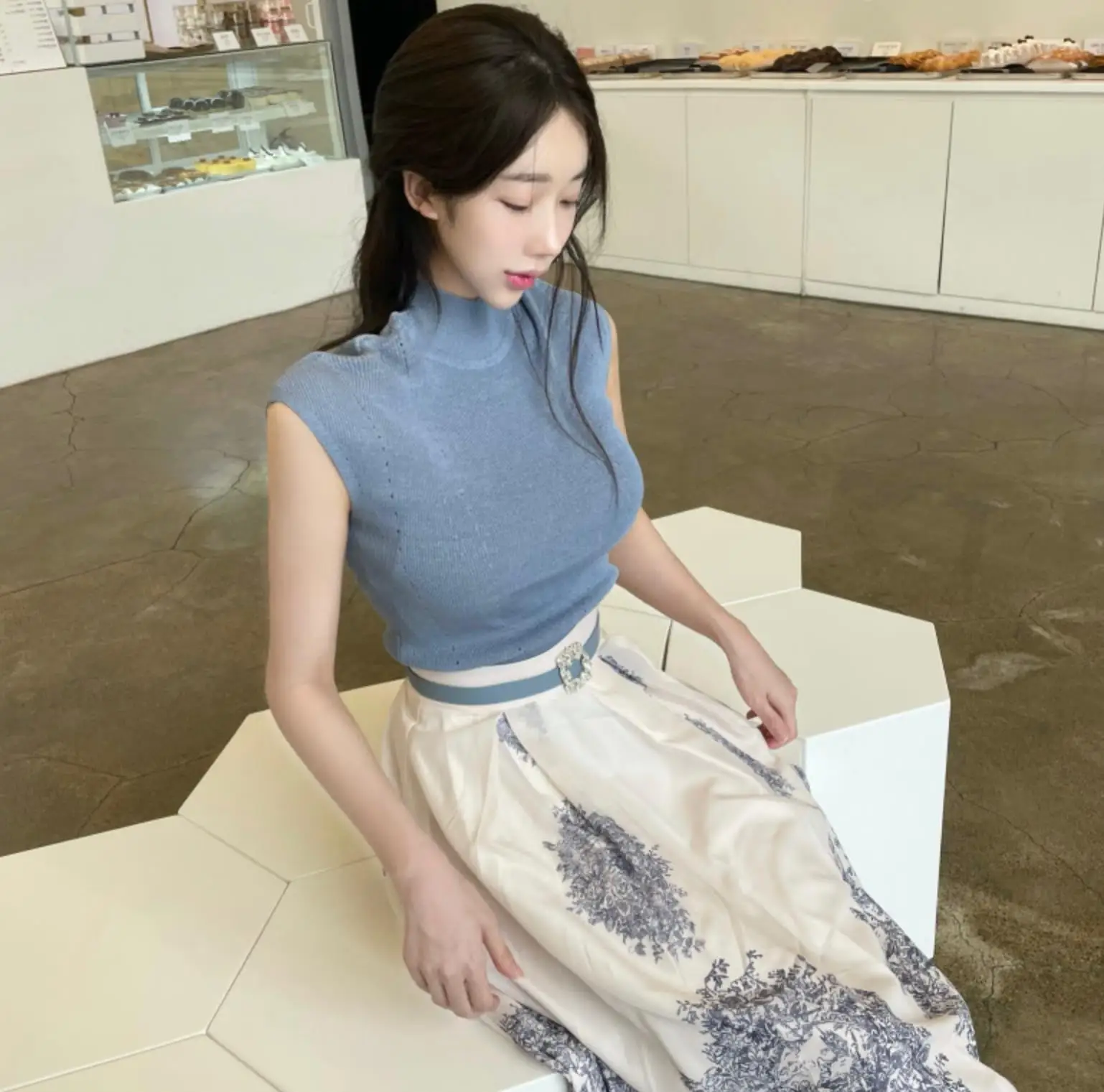 

5STUDIO Ele Women Knitted Vest Svel High Collar Pure Color Autumn Faion Woolen Cotton Long Sve Knitwear