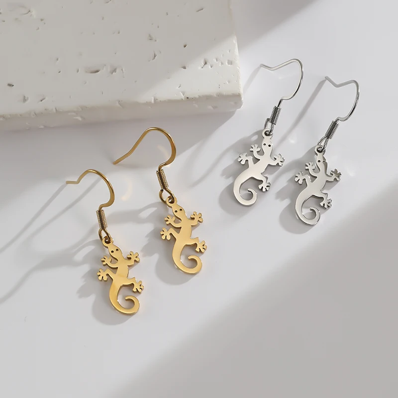 Punk Lizard Animal Gold Color Drop Earrings For Women Hypoallergenic Stainless Steel Tragus Piercing Earring Jewelry Wholesale