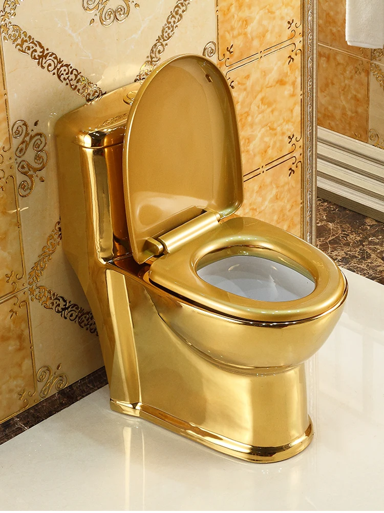 Household European-style flush golden toilet Household small-sized siphon water-saving and deodorizing ceramic color