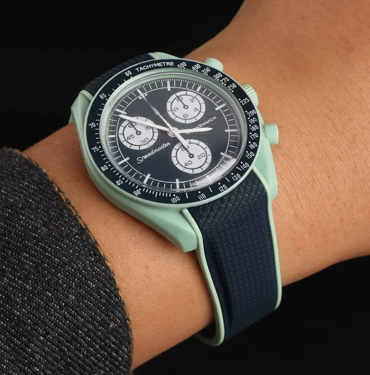 Cxd4 pulseira de extremidade curvada 20mm para Omega X Swatch Joint MoonSwatch Sport Silicone Rubber Fivela dobrável Faixa de relógio para Seamaster 300