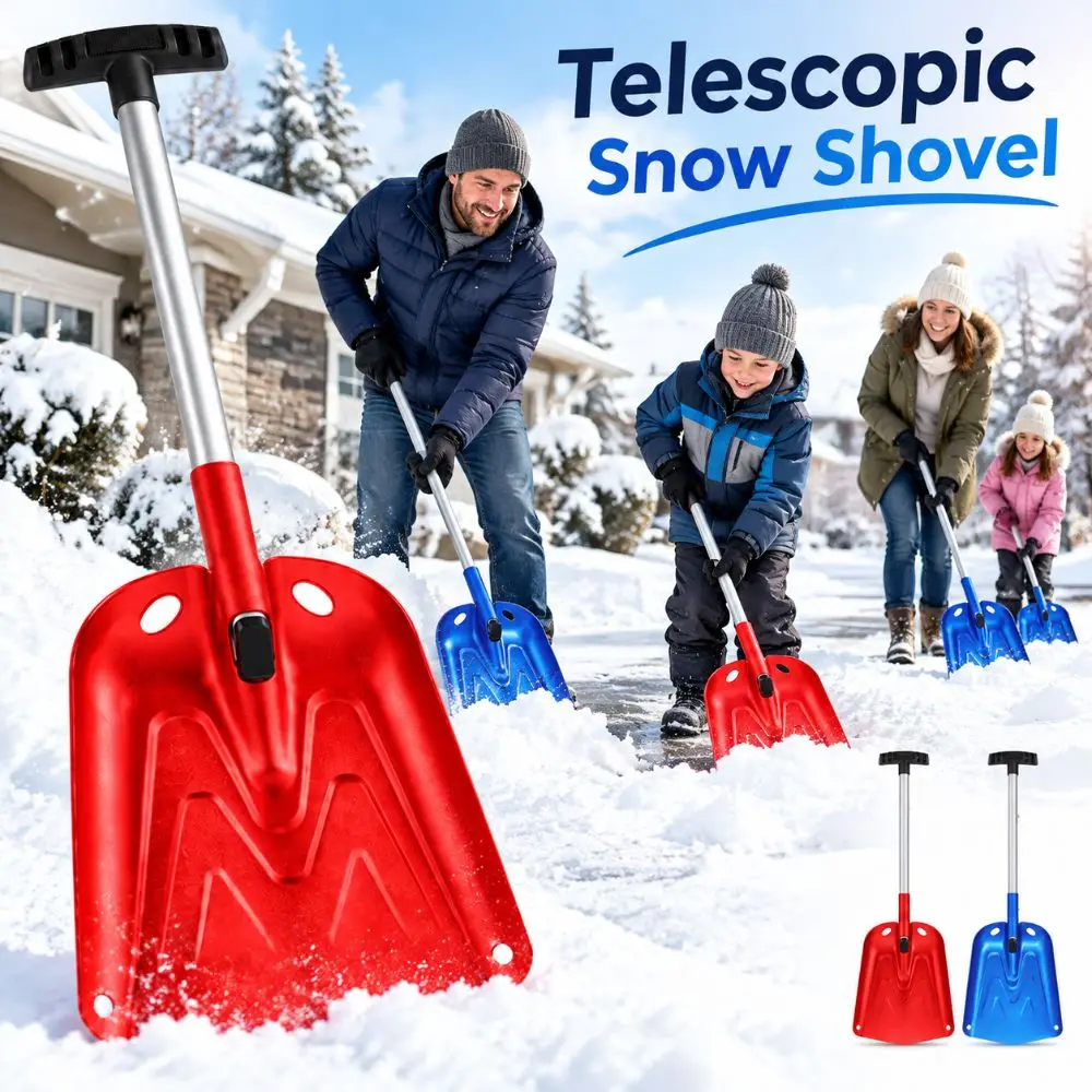 Detachable Snow Shovel Aluminium Alloy Portable Telescopic Snow Shovel Skidproof Handle Collapsible Ice Shovel Outdoor Courtyard