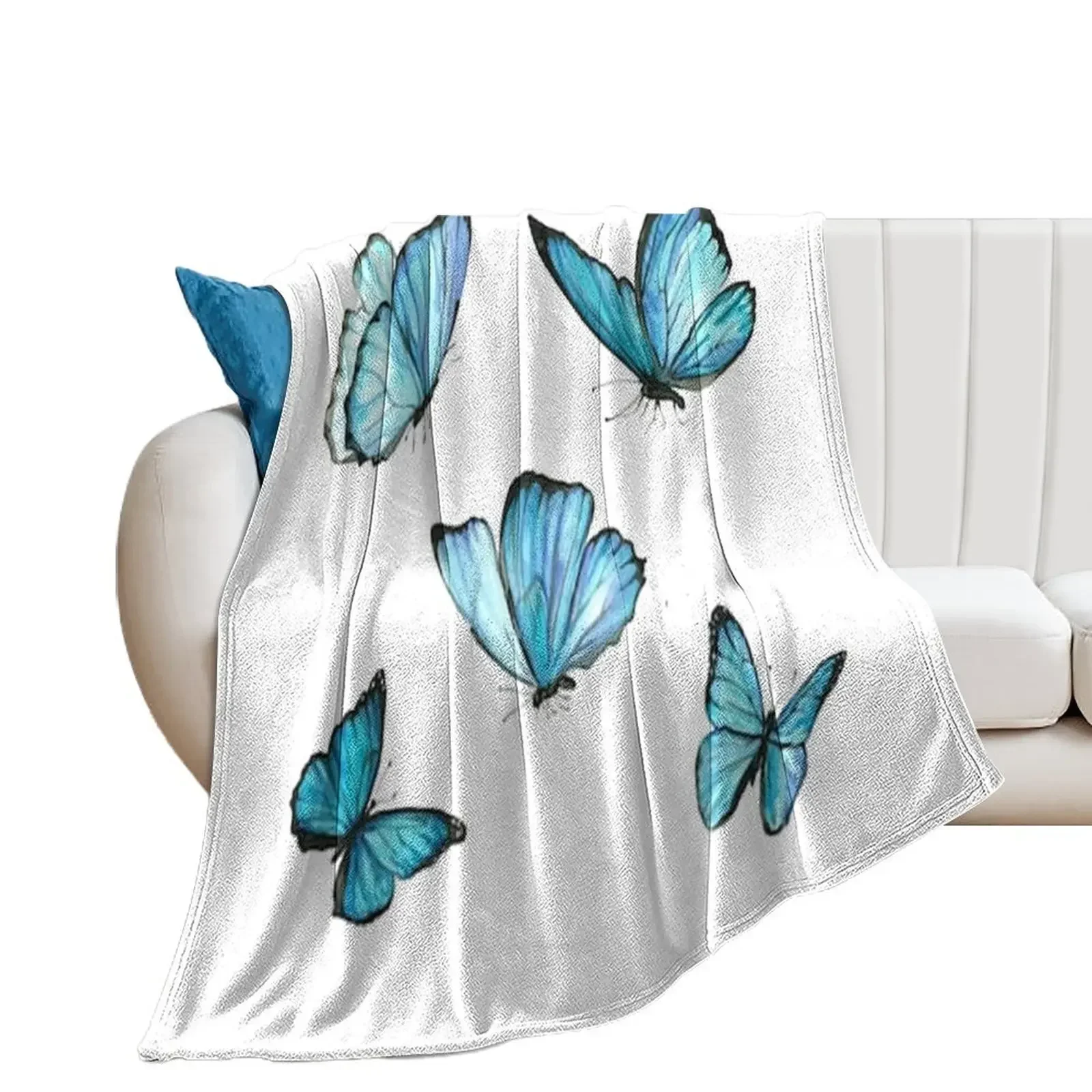 

Blue Watercolor Butterflies Throw Blanket Sofa Quilt Tourist Blankets