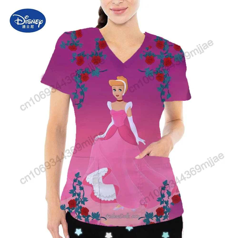 

Summer Short Sleeves Women's T-shirt 2023 Pocket Cartoon Style V-neck Women's Tops