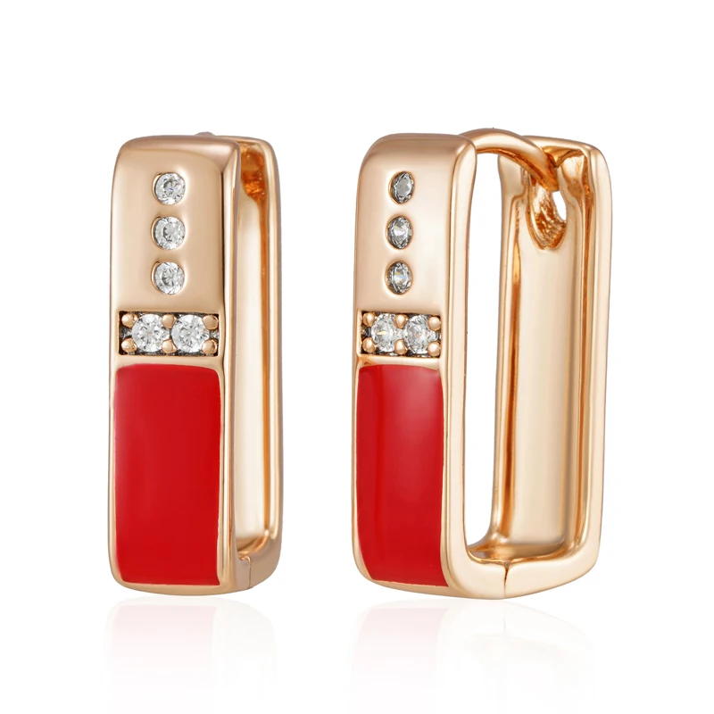 Kinel Hot Fashion Red Enamel Drop Earrings For Women 585 Rose Gold Color With Natural Zircon Accessories Party Daily Jewelry