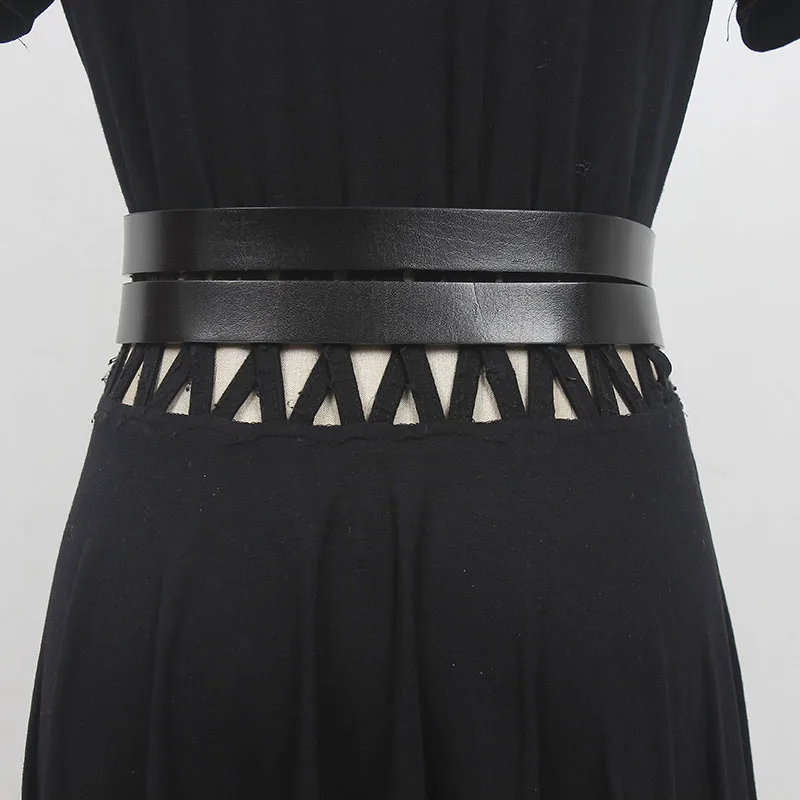 Women's Runway Fashion Black Genuine Leather Cummerbunds Female Dress Corsets Waistband Belts Decoration Wide Belt R967