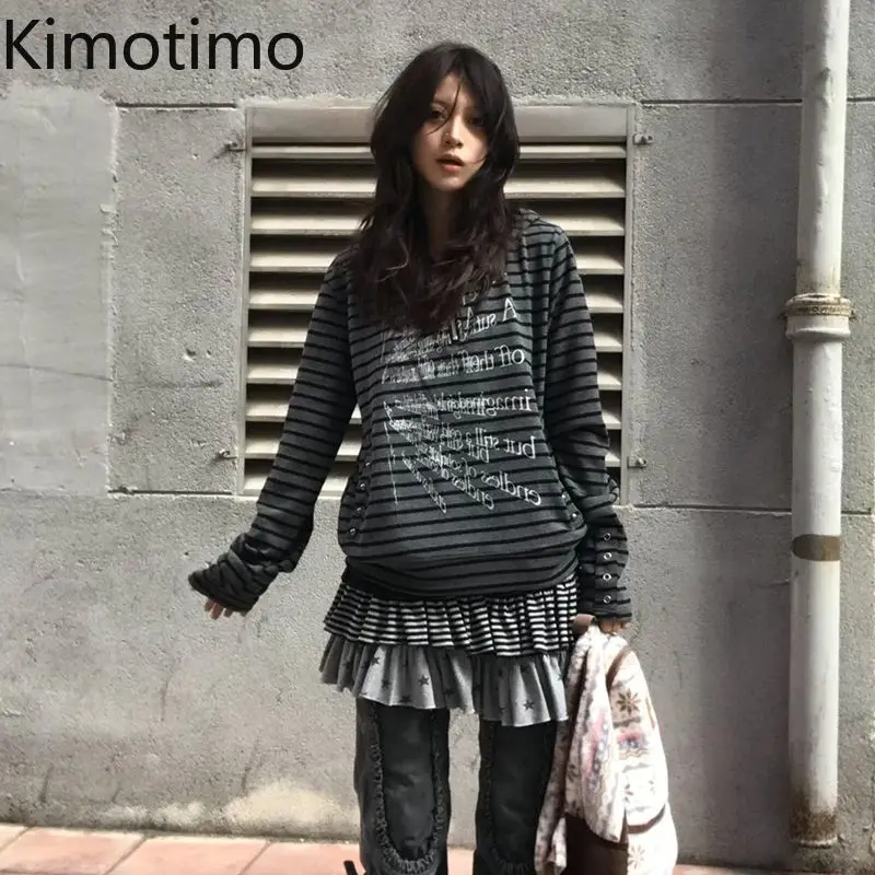 

Kimotimo Punk Letter Printed Striped Half Zipper Hooded Coats Women Casual Long Sleeve Grunge Sweatshirts Vintage Y2k Hoodie Ins