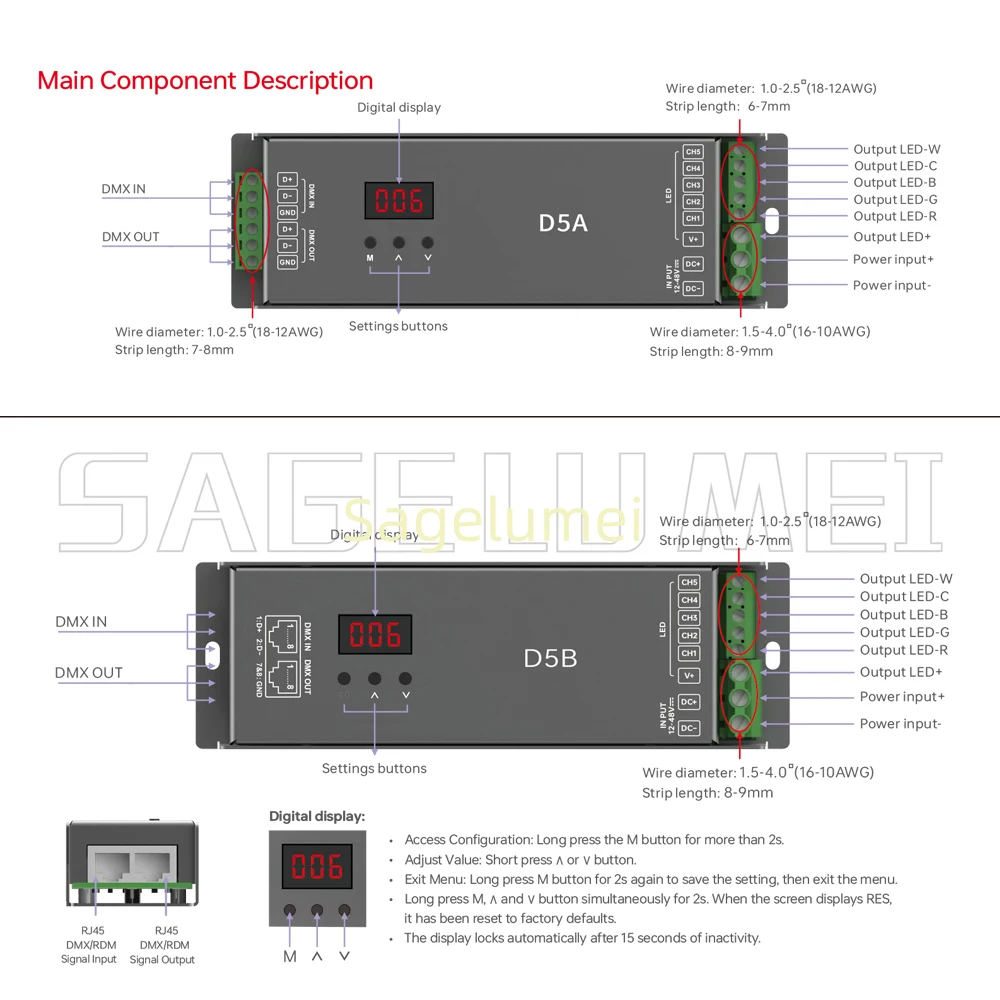 D5A D5B LTECH DMX512/RDM 5CH Constante Spanning Decoder DC12-48V 5 Kanaals Controle Max 24A voor DIM CCT RGB RGBW RGBCW LED Strip