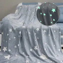 1pc Glow in The Dark Moon Throw Blanket for Boys Girls, Luminous Blanket Birthday for Kids Toddlers, Cozy Soft Blankets