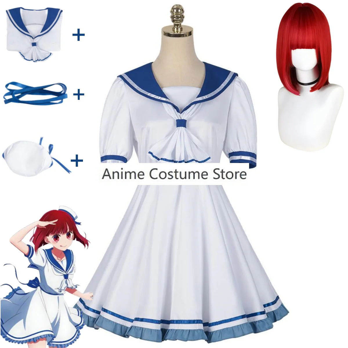 Костюм для косплея аниме Oshi No Ko Arima Kana, школьная форма с париком, белое платье, кавайный матросский костюм кампуса для взрослых и женщин, юбка