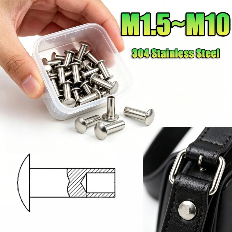 M1.5 M1.7 M2 M2.5 M3 M3.5 M4 M4.5 M5 M6 M8 M10 304 Stainless Steel Round Flat Button Truss Head Half Semi Hollow Rivet GB873