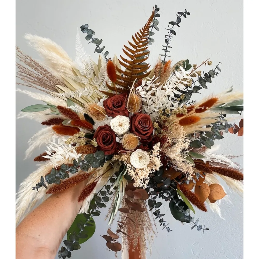 Dried Flowers,Terracotta Olive Dried Flower Pampas Grass Bouquet/ Bride and Bridesmaids/ Dried Flower Bouquet/ Wedding Flowers