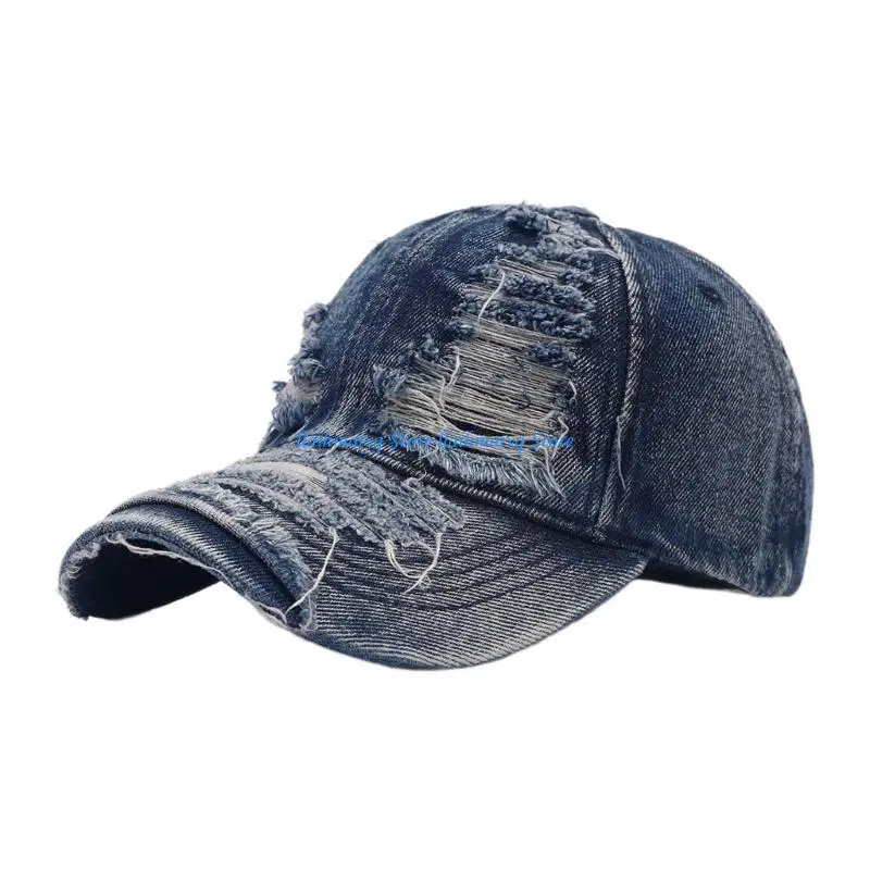 

573B Shredded Hat Long Brims Distress Hat Breathable Baseball Hat Female Spring Street Hat Sunproof Camping Hiking Hat