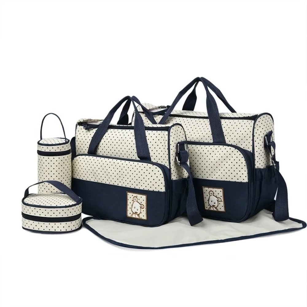 

5Pcs/Set Large Capacity Baby Bag for Mom Changing Pad Built-in Diaper Pad Travel Stroller Organizer Independent Bottle Pouch
