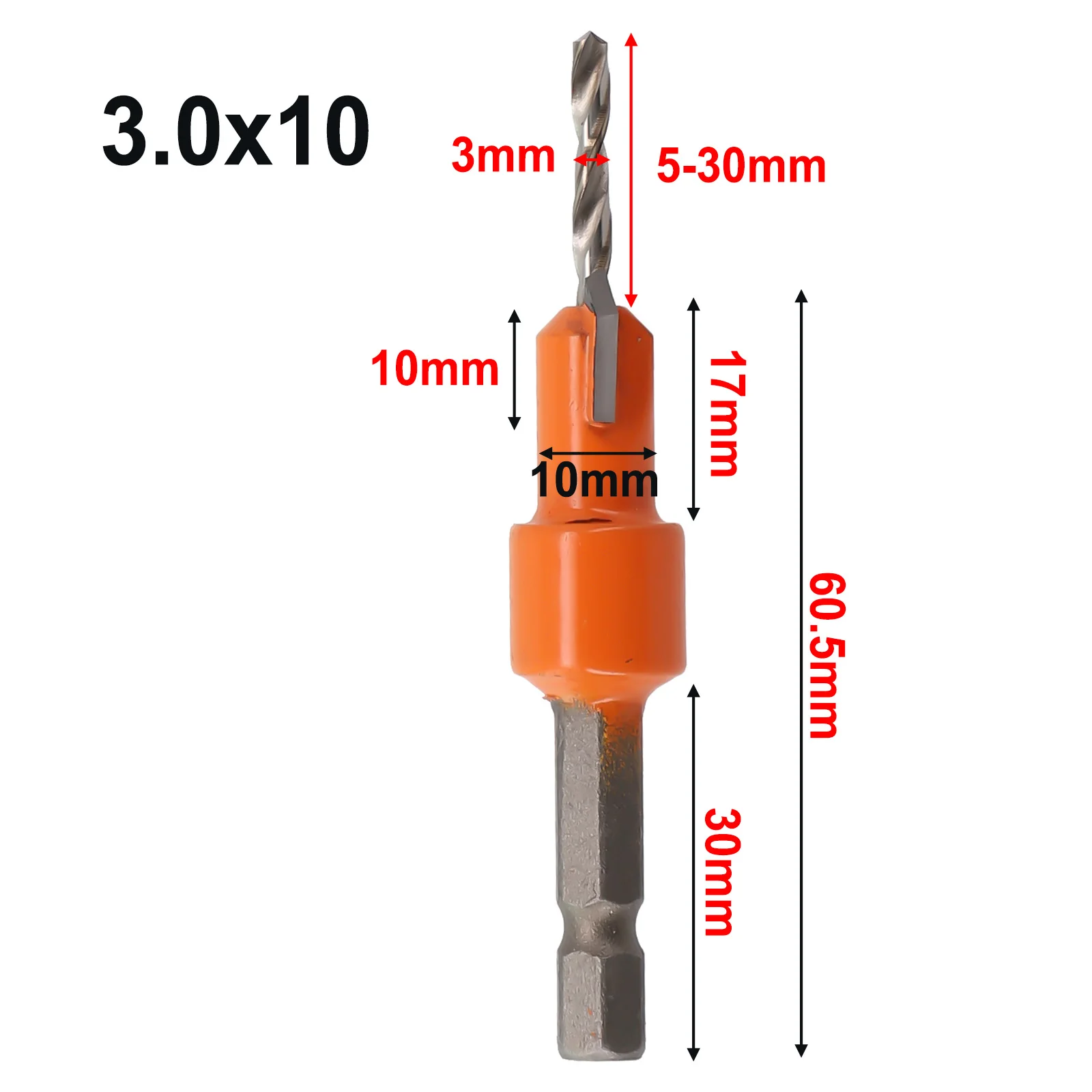 1pc escareador broca 6.35mm hex haste salada passo bits 2.8/3/3.2/3.5mm cabeça para carpintaria perfuração ferramentas escareadas